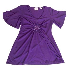 ECI Size Small plunge V-Neck flutter short sleeve purple knit Top